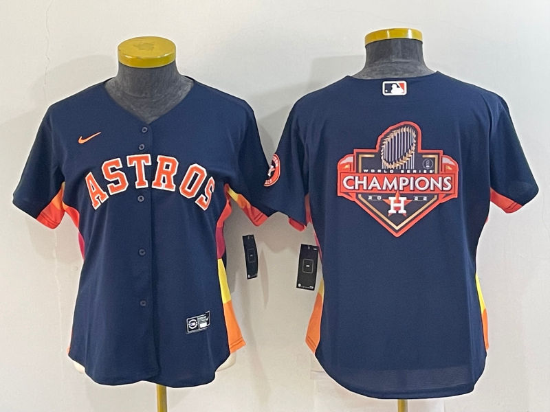 Women's Houston Astros Navy 2022 World Series Champions Team Big Logo Cool Base Stitched Baseball Jersey(Run Small)